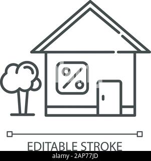 Home prestito icona lineare. Credito con tasso d'interesse di acquistare beni immobili edificio. Comprare, affittare casa. Linea sottile illustrazione. Simbolo di contorno. Vettore è Illustrazione Vettoriale