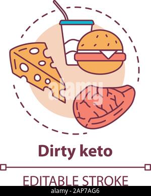 Sporco cheto concetto icona. Dieta Ketogenic idea sottile linea illustrazione. Rapporto di macronutrienti. Cibo veloce pasto sano, nutrizione. Carboidrati, grassi, proteine. V Illustrazione Vettoriale