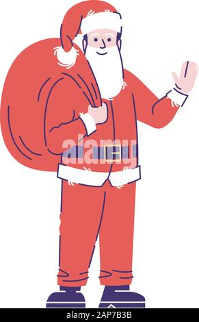 Uomo che indossa Santa Claus costume flat illustrazioni vettoriali set. Personaggio dei fumetti di delineare gli elementi isolati su sfondo bianco. Festive X-mas ouf Illustrazione Vettoriale