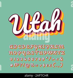 Utah vintage vettore 3d caratteri. Retrò grassetto font, il carattere tipografico. La Pop art testo stilizzato. In stile vecchia scuola lettere, numeri, simboli, elementi pack. 90s, 80s Illustrazione Vettoriale