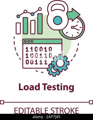 Test di carico di un concetto icona. Sviluppo Software idea dello Stadio linea sottile illustrazione. Perfomance del sistema a diverse condizioni. Non-testing funzionale. Illustrazione Vettoriale