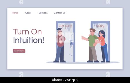 Accendere l'intuizione landing page template vettoriale. Team di gioco di logica di interfaccia del sito web di idea con piatto illustrazioni. Decisione difficile layout pagina iniziale. Qu Illustrazione Vettoriale
