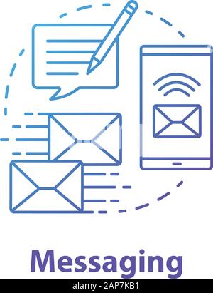 Concetto di messaggistica icona. Mailing idea sottile linea illustrazione. Comunicazione online con instant messaggi di testo. Chat in Internet attraverso l'applicazione. V Illustrazione Vettoriale