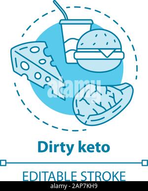 Sporco cheto concetto icona. Dieta Ketogenic idea sottile linea illustrazione. Rapporto di macronutrienti. Il fast food, nutrizione piano. Carboidrati, grassi, proteine. Vector iso Illustrazione Vettoriale