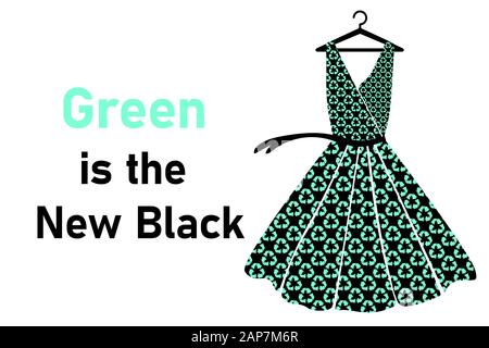 Dress with recycle vestiti simbolo recycle segno verde è il nuovo testo nero, concetto di moda sostenibile Foto Stock