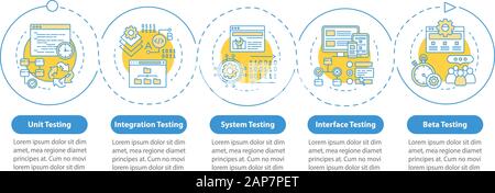 Software per test di usabilità vettore modello infografico. Presentazione aziendale gli elementi di design. Per la visualizzazione di dati con cinque passi e opzioni. Procedimento Illustrazione Vettoriale