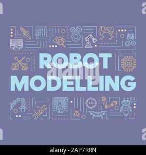 Banner sui concetti di parole per la modellazione di robot. Intelligenza artificiale, industria intelligente, elettronica. Presentazione, sito web. Idea tipografica isolata di scrittura Illustrazione Vettoriale