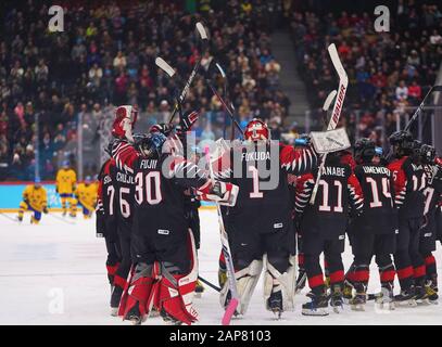 Losanna, Svizzera. 21st Gen 2020. I giocatori del Giappone festeggiano dopo la finale di hockey su ghiaccio tra il Giappone e la Svezia ai Giochi Olimpici invernali della 3rd gioventù a Losanna, Svizzera, il 21 gennaio 2020. Credit: Xiao Yazhuo/Xinhua/Alamy Live News Foto Stock