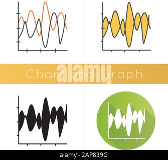 Icona del grafico del flusso. Tabella sismica. Ampiezze e onde di movimento. Diagramma della curva di radiazione. Ricerca scientifica e rapporto. Design piatto, lineare e a colori sty Illustrazione Vettoriale