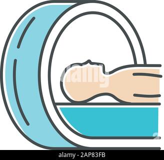 Icona del colore della tomografia. Scansione cerebrale. Controllo del rischio di cancro del tumore. Diagnosi di malattia. Esame della malattia. Procedura medica professionale. Apparecchiature ospedaliere Illustrazione Vettoriale