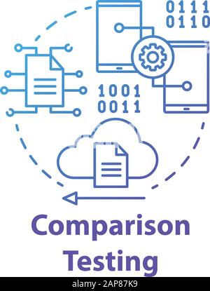 Test di confronto concetto icona. Sviluppo Software idea dello Stadio linea sottile illustrazione. Verificare la debolezza e la forza del progetto IT. Programmazione di App. Illustrazione Vettoriale