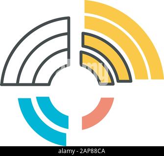 Icona a colori dello schema radiale. Grafico circolare, grafico circolare. Schema radar. Presentazione dati multivariata. Statistiche. Grafico a ragno. Il valore delle informazioni si estende avanti Illustrazione Vettoriale