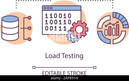 Icona del concetto di test del carico. Esaminare l'illustrazione della linea sottile dell'idea di comportamento del programma del computer. Processo di test del software. Indicazione di problemi e problemi. V Illustrazione Vettoriale