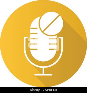 Yellow microphone not available flat design long shadow glyph icon. Sound recorder technical mistake idea. Voice speaker installation error. Recording Illustrazione Vettoriale