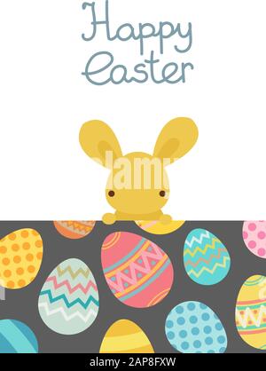 Felice Pasqua carino kawaii Bunny. Carattere di coniglio. Illustrazione Vettoriale