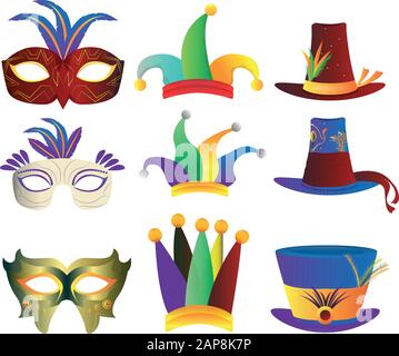 Set di icone mardi gras Illustrazione Vettoriale