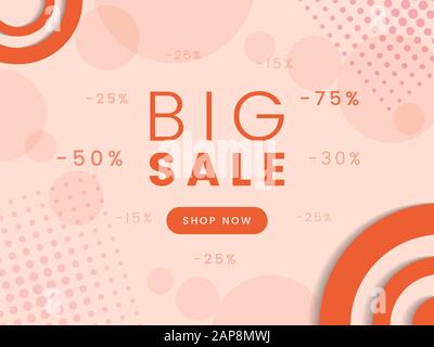Grande vendita piatto landing page modello. Annunci pubblicitari con sconti multipli su sfondo alla moda. Offerte speciali, sconto dal 15 al 75% sul prezzo promozionale design della homepage Illustrazione Vettoriale