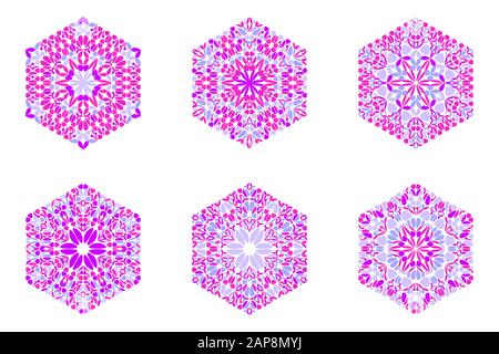 Set di template di simboli esagonali con ornamento di fiori isolati - elementi grafici vettoriali geometrici geometrici ornamentali Illustrazione Vettoriale