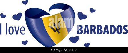 Bandiera nazionale delle Barbados a forma di cuore e l'iscrizione mi piace Barbados. Illustrazione del vettore Illustrazione Vettoriale