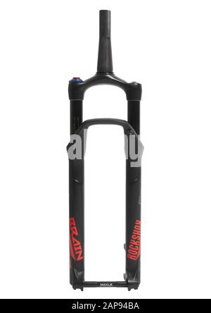 RockShox Sid Specializzato in sospensioni cerebrali su sfondo bianco Foto Stock