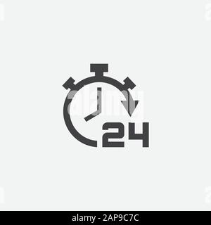 Icona vettore online 24 ore su 24, icona supporto 24h, simbolo di officina o servizio non-stop, immagine vettoriale icona piatta 24h Illustrazione Vettoriale