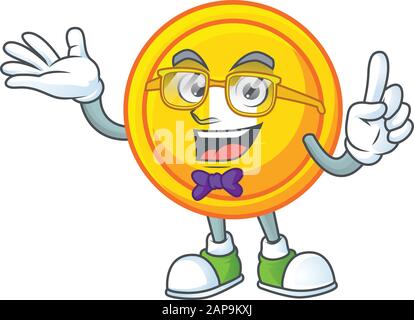 Personaggio cartoon di Geek cinese monete d'oro design Illustrazione Vettoriale
