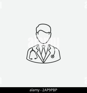Dottore con disegno icona lineare stetoscopio, medico medico icona vettore piatto per applicazioni e siti web, medico illustrazione logo Illustrazione Vettoriale