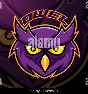 Logo Owl Head esport mascotte Illustrazione Vettoriale