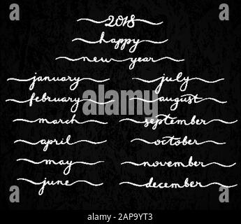 Serie di mesi con disegnati a mano scritte, illustrazione vettoriale Illustrazione Vettoriale