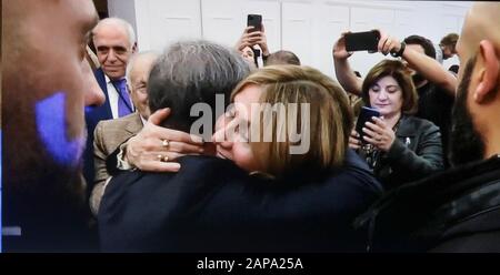 CARLOS GHOSN, CAPO DI NISSAN EX, DÀ UNA CONFERENZA STAMPA A BEIRUT, LIBANO Foto Stock