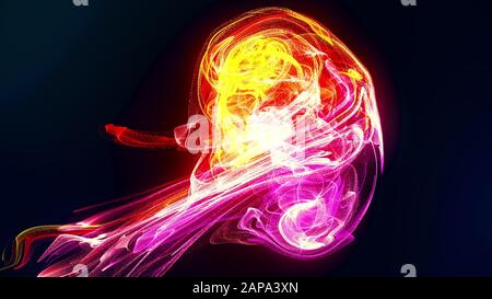 Esplosione futuristica di particelle rosa e arancione con scoppio fluido a movimento lento Foto Stock