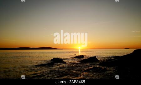 Tramonto visto dal Lago Marino, sul lungomare di Weston-super-Mare Foto Stock