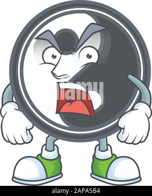 Yin yang personaggio cartoon design con faccia arrabbiata Illustrazione Vettoriale