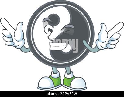 Divertente faccia yin yang stile personaggio cartoon con Wink occhio Illustrazione Vettoriale