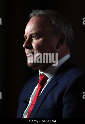 Galles allenatore capo Wayne Pivac durante il lancio del Guinness Six Nations presso Tobacco Dock, Londra. Foto Stock