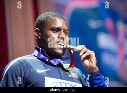 Doha, Katar. 29th settembre 2019. Vincitore Christian Coleman (USA/1st Place), Gold, con cerimonia di premiazione 100m finale degli uomini, al 29.09.2019 World Athletics Championships 2019 a Doha/Qatar, dal 27.09. 10.10.2019. Â | utilizzo credito mondiale: DPA/Alamy Live News Foto Stock