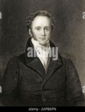 Lord Palmerston, Henry John Temple, 3rd Visconte Palmerston (1784-1865), due volte primo ministro britannico, incisione ritratto, 1841 Foto Stock