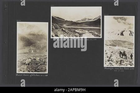Photo Album Fisherman: Third Karakoru Expedition, 1929-1930 Descrizione: Album Sheet with three photos. A Sinistra: Ghiacciaio Sasir Occidentale. Centro e sinistra: Lato ovest del passo di SSignore Data: 26 luglio 1929 Foto Stock