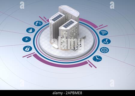 Moderne smart house con infographics. Il rendering 3D Foto Stock
