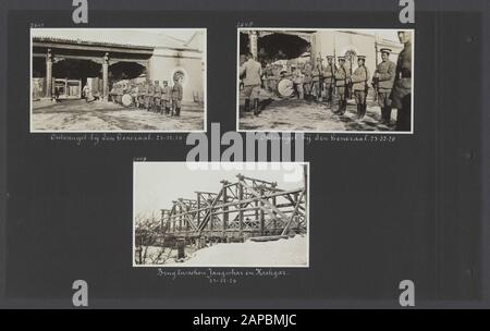 PhotoAlbum Fisherman: Third Karakoru Expedition, 1929-1930 Descrizione: Album Sheet with three photos. In alto a sinistra e a destra: Ricevimento al generale di Kashgar; in basso: Ponte tra Jangishar e Kashgar Data: 1929/12/23 luogo: Cina, Kashgar Parole Chiave: Ponti, militare Foto Stock