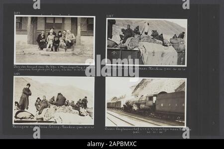 Photoalbum Fisherman: Dutch East Indies, China, Japan, Netherlands, Switzerland, 1930 Descrizione: Albumblad Con Quattro Fotografie. In alto a sinistra: L'agente svedese e sua moglie, Lagerberg, con Jenny Visser-Hooft e Patiala e Baron De Vos van Steenwijk (a destra) di fronte al tempio nella casa di campagna del Barone De Vos van Steenwijk; in alto a destra e in basso a sinistra: Passeggeri sul treno da Pechino a Nankon pass; in basso a destra: La locomotiva del treno da Pechino a Nankon Pass Data: 1930/11/09 luogo: Cina, Nankon Pass, Pechino Parole Chiave: Indigeni, treni Nome personale: Lager Foto Stock