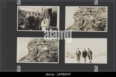Photoalbum Fisherman: Dutch East Indies, China, Japan, Netherlands, Switzerland, 1930 Descrizione: Albumblad Con Quattro Fotografie. In alto a sinistra: Un'azienda (la famiglia Hooft?) costituita da diverse generazioni di fronte a una casa con tutti i sinistra Jenny Visser-Hooft; in alto a destra e in basso a sinistra: Uomini su una roccia; in basso a destra: PH.C. Pescatore (a destra) con due uomini su una montagna nella neve Data: 1930/01/02 Parole Chiave: Montagne, neve Nome utente: Hooft, [...], Pescatore , Ph.C., Visser-Hooft, Jenny Foto Stock