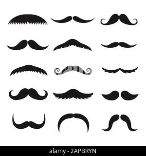 Set di baffi isolati su sfondo bianco. Illustrazione Vettoriale