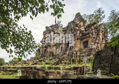 Asia, Sud-Est Asiatico, Cambogia, Battambang. Il tempio Khmer Angkor-era a Ek Phnom Foto Stock