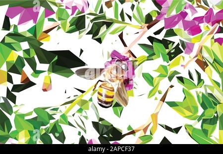 Basso Poly illustrazione di un ape con uno sfondo bianco Foto Stock