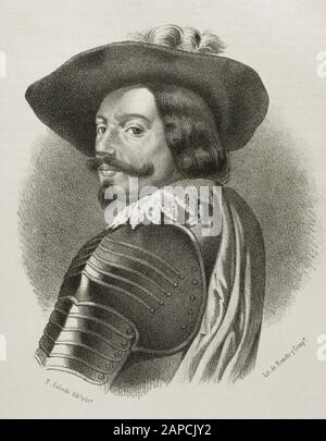 Gaspar de Guzman y Pimentel Ribera y Velasco de Tovar, detto Conte Duca d'Olivares (1587-1645). Nobile e politico spagnolo, 3rd Conte di Olivares, favorito regale del re Filippo IV disegno di Salcedo. Verticale. Litografia. Cronica General de España, Historia Ilustrada y Descriptiva de sus Provincias. Castilla-La Nueva, 1869. Foto Stock