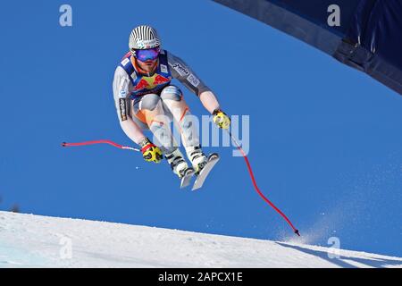 Kjetil Jansrud di Norvegia che salta al Hausbergkante durante l'Audi FIS Alpine Ski World Cup Downhill formazione il 22 gennaio 2020 a Kitzbuhel, Austria. (Foto di Mitchell Gunn/ESPA-Images) Foto Stock