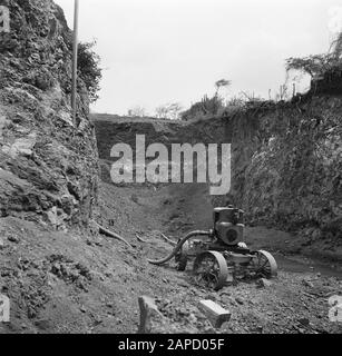 Viaggio in Suriname e Antille Olandesi Descrizione: Scavo con pompa dell'acqua alla piantagione San Juan di Harry Maal su Curaçao Annotazione: La piantagione San Juan (Klein Sint Joris) è ancora in proprietà della famiglia Data: 1947 posizione: Curaçao Parole Chiave: Piantagioni, pompe, rocce Foto Stock