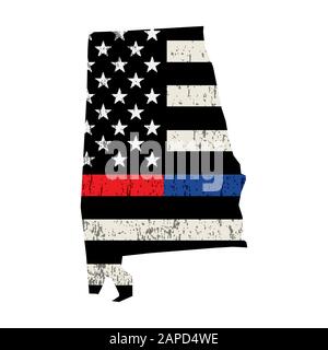 Una bandiera americana nella forma dello stato della polizia dell'Alabama e l'illustrazione del supporto del pompiere. Vector EPS 10 disponibile. Illustrazione Vettoriale
