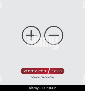 Icona vettoriale più e meno in stile moderno per il sito web e l'app mobile Illustrazione Vettoriale